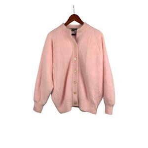 Vintage Ecco Pink Angora Blend Button-Up Cardigan Sweater